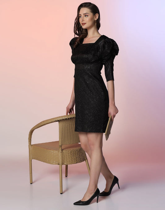 Black Lycra Shimmer dress Dress | Leemboodi