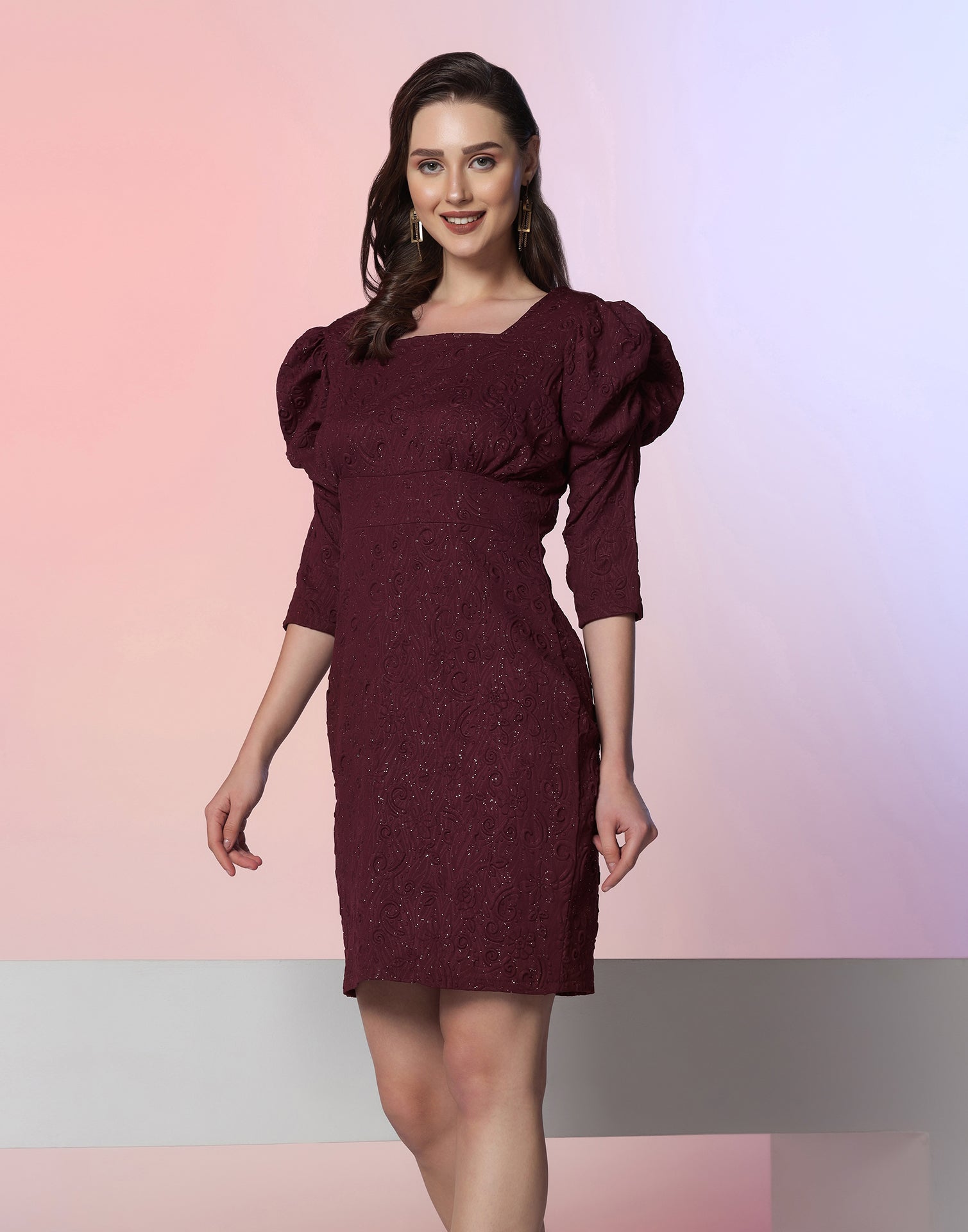 Maroon Lycra Shimmer Dress | Sudathi