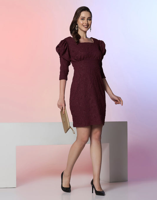 Maroon Lycra Shimmer Dress | Sudathi