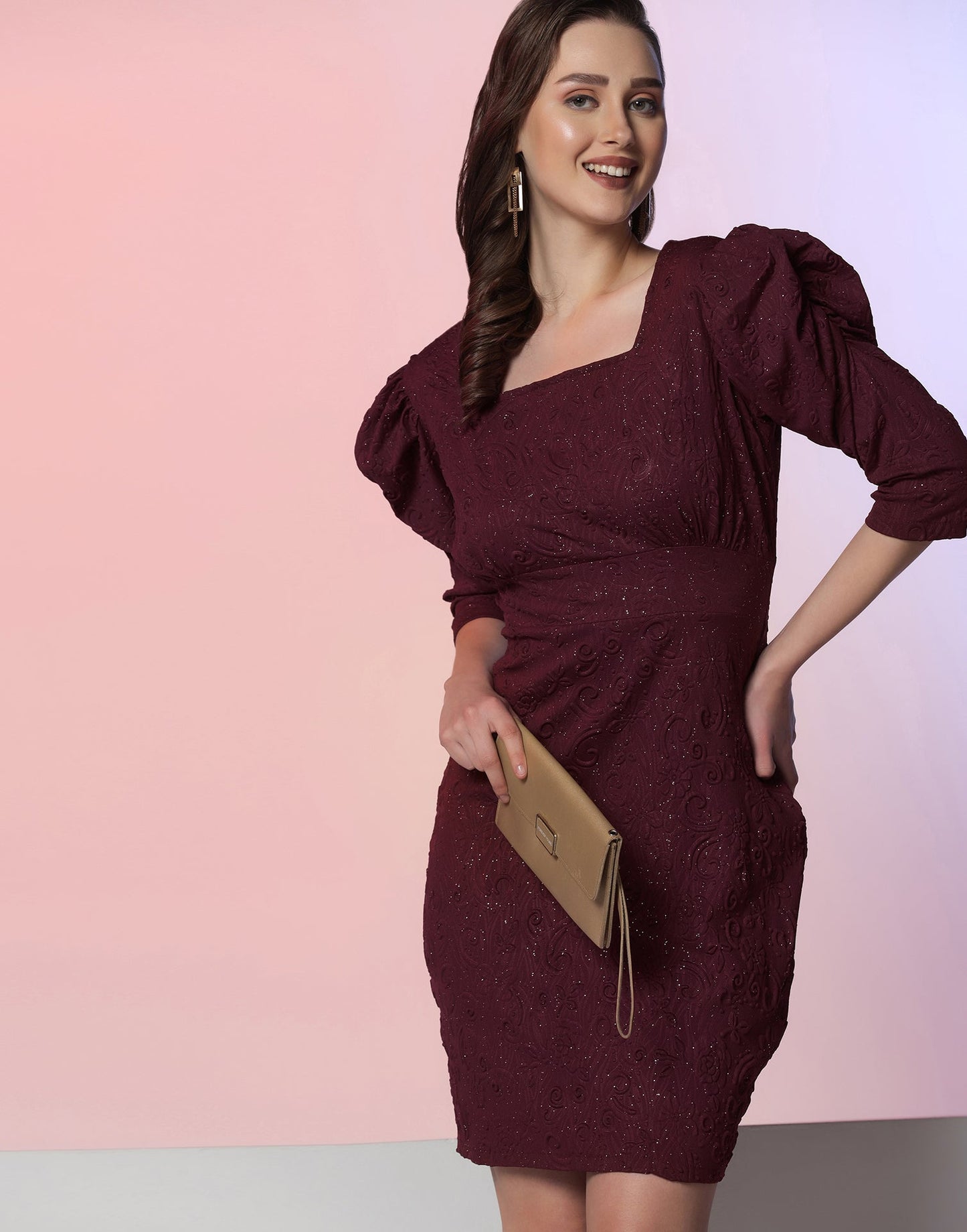 Maroon Lycra Shimmer Dress | Sudathi