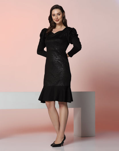 Black Lycra Frill Hem Dress | Leemboodi