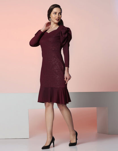 Maroon Lycra Frill Hem Dress | Sudathi