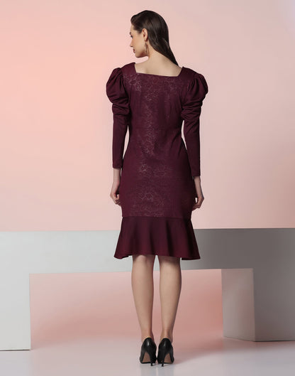 Maroon Lycra Frill Hem Dress | Sudathi