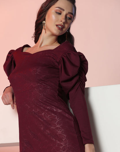 Maroon Lycra Frill Hem Dress | Sudathi