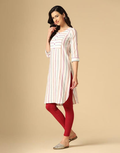 White Woven Cotton Straight Kurta