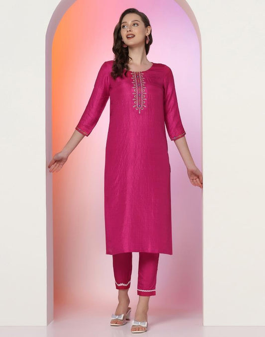 Pink Embroidered Kurta
