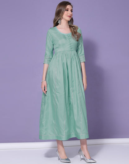 Turquoise Chinnon Gota Pati Flared Kurti | Leemboodi