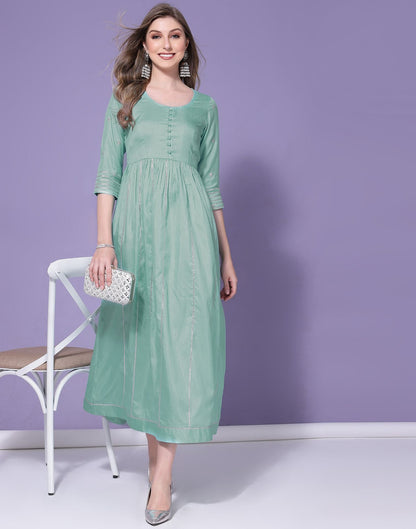 Turquoise Chinnon Gota Pati Flared Kurti | Leemboodi