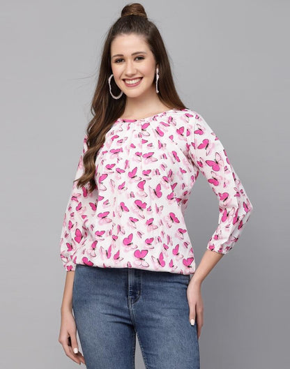 White & Pink Printed Top | Sudathi