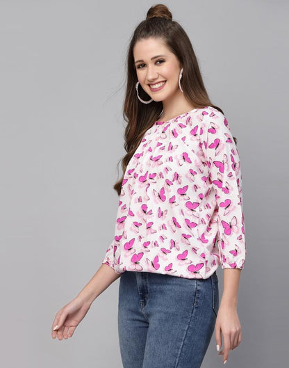 White & Pink Printed Top | Sudathi