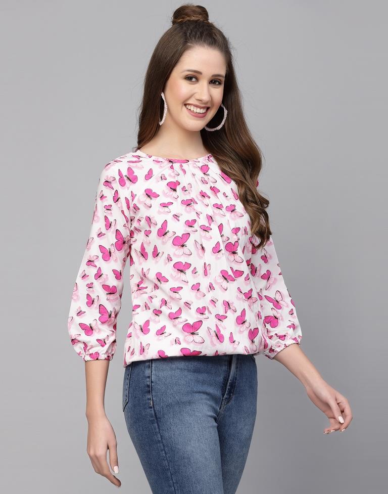 White & Pink Printed Top | Sudathi