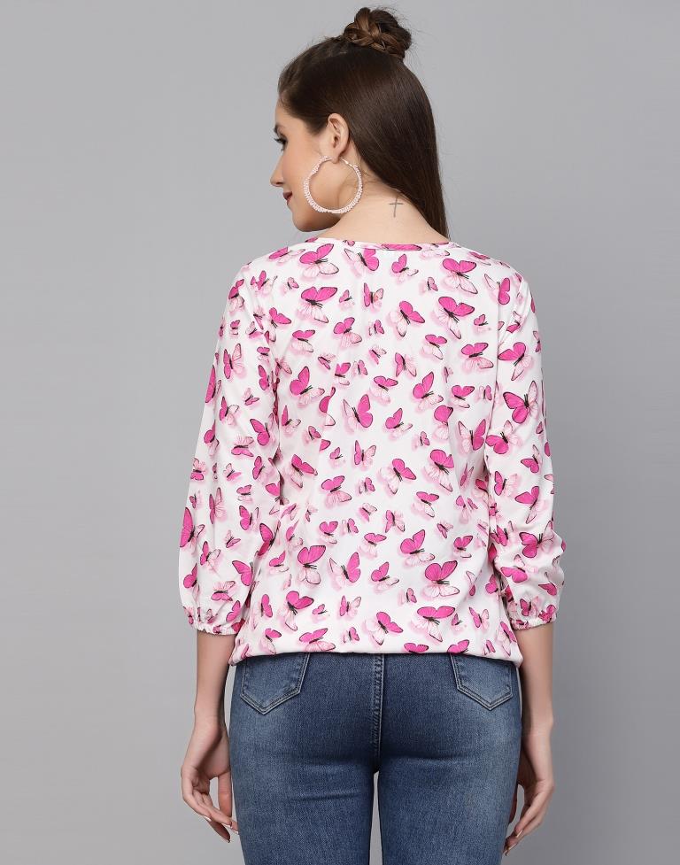 White & Pink Printed Top | Sudathi