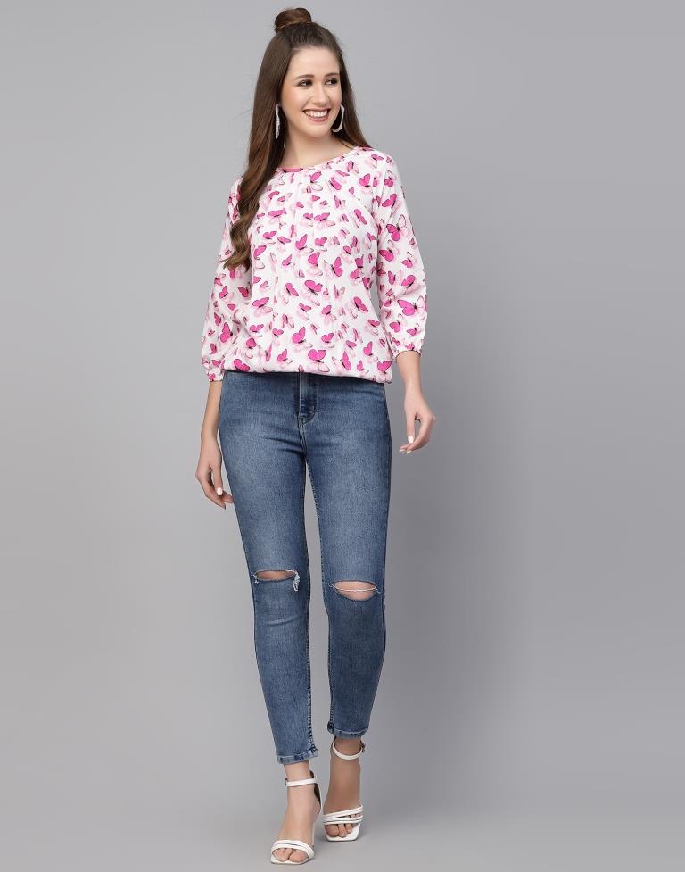 White & Pink Printed Top | Sudathi