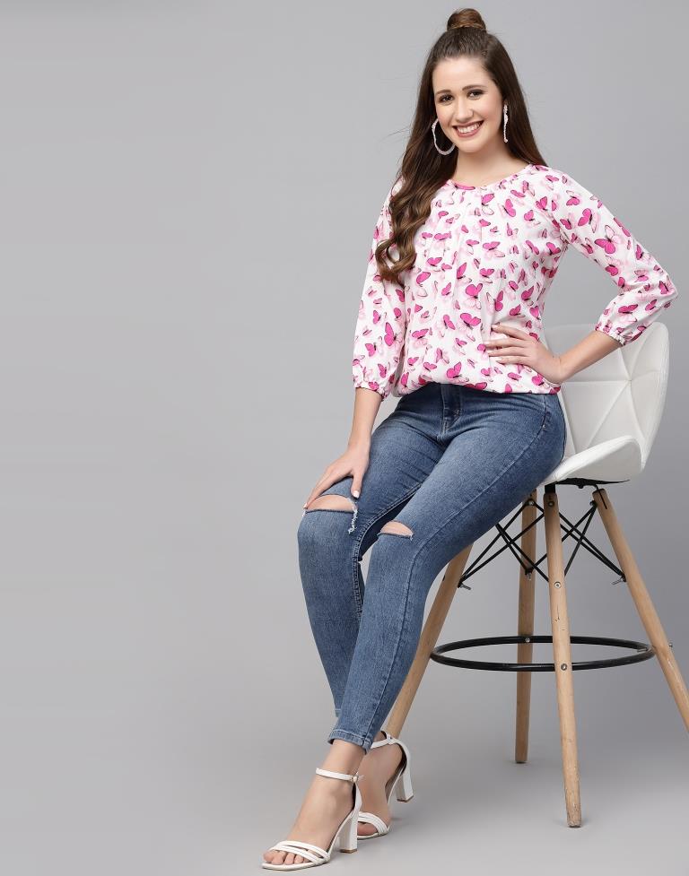 White & Pink Printed Top | Sudathi