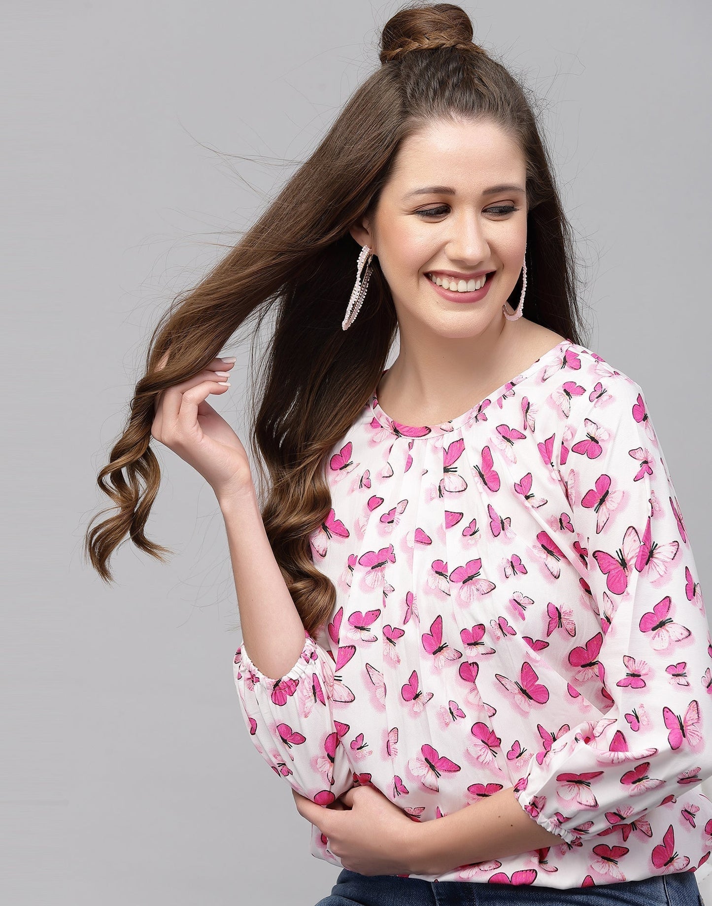 White & Pink Printed Top | Sudathi