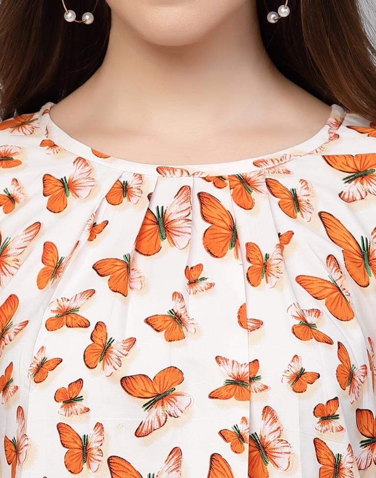 White & Orange Printed Top | Leemboodi