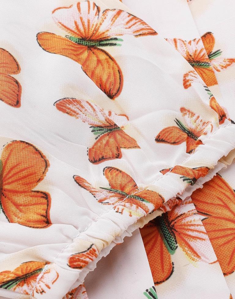 White & Orange Printed Top | Leemboodi
