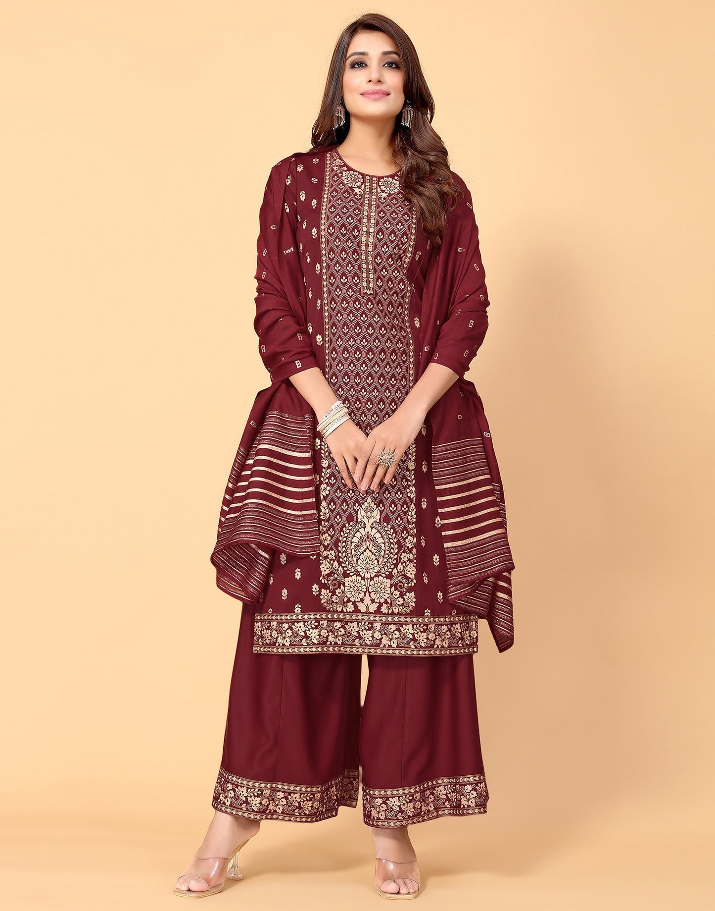 Maroon Kurti With Sharara And Dupatta | Leemboodi