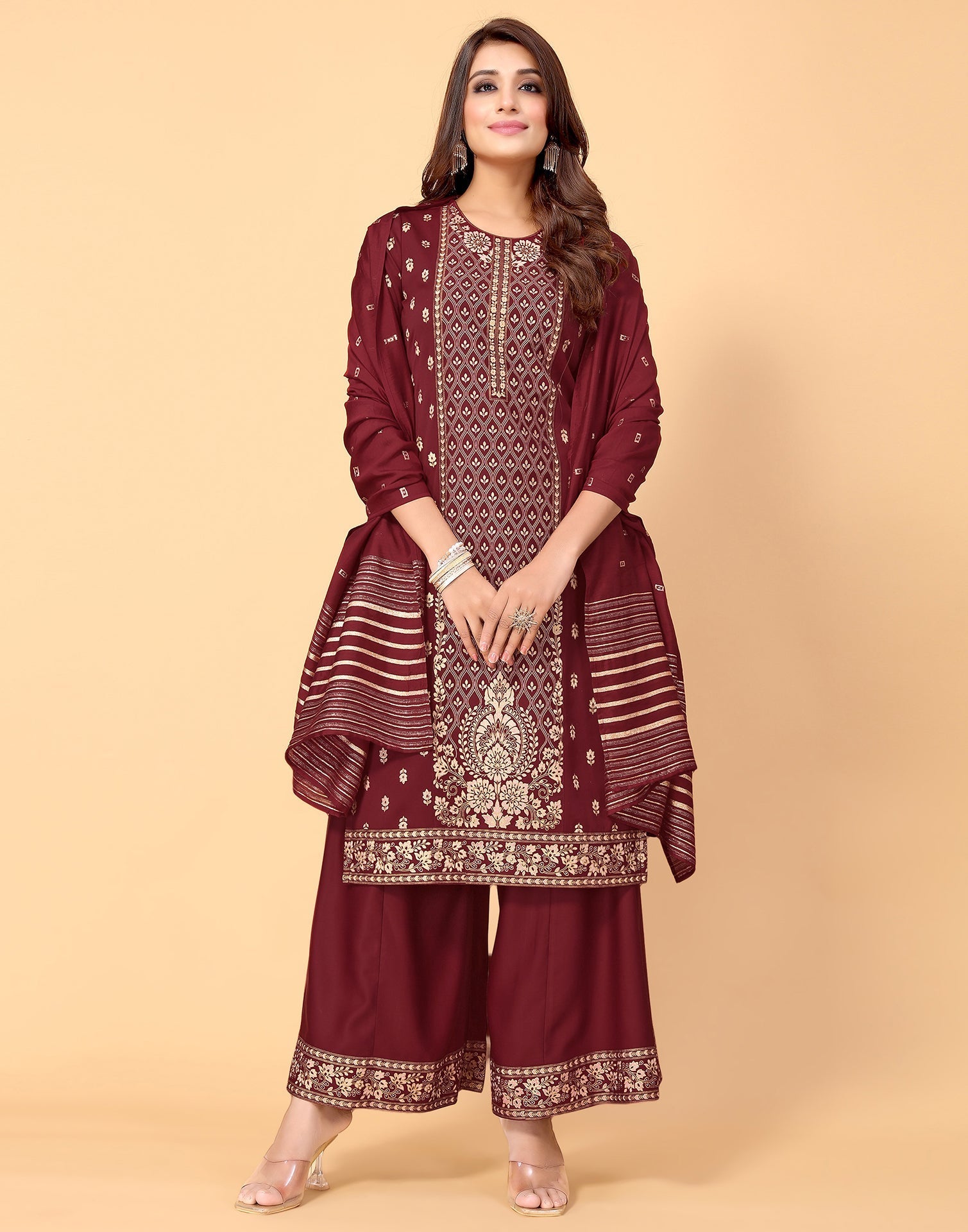 Maroon Kurti With Sharara And Dupatta | Leemboodi