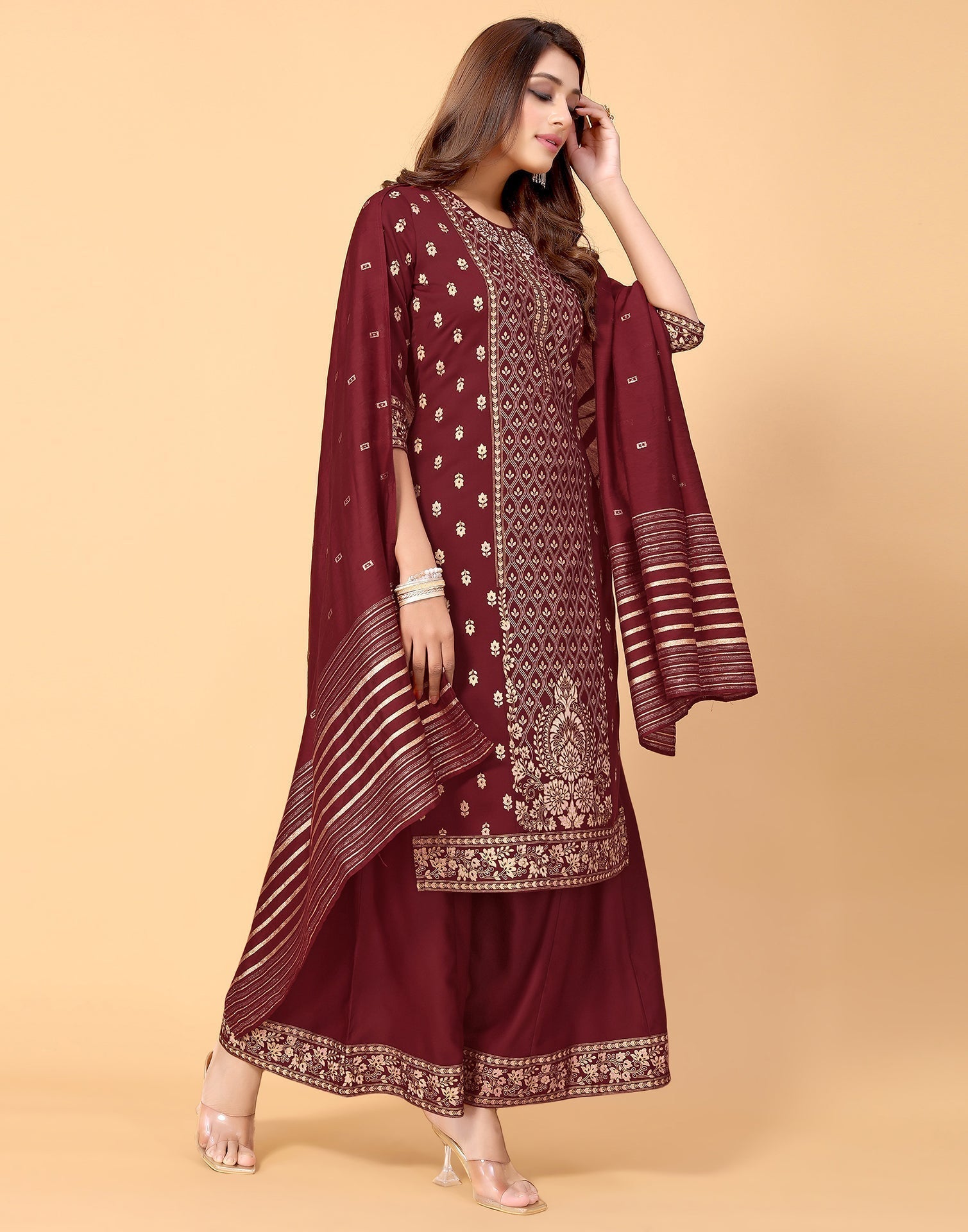 Maroon Kurti With Sharara And Dupatta | Leemboodi