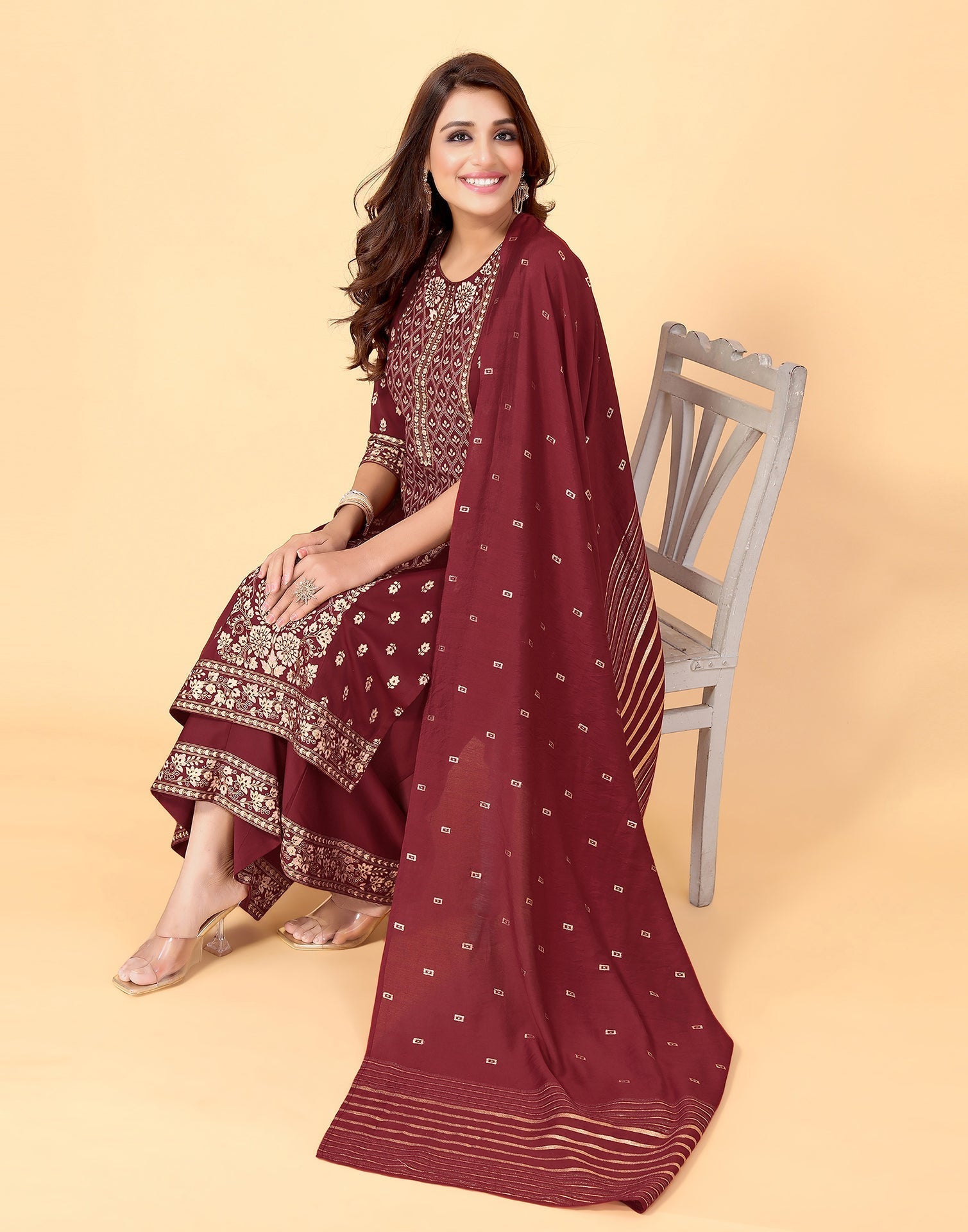 Maroon Kurti With Sharara And Dupatta | Leemboodi