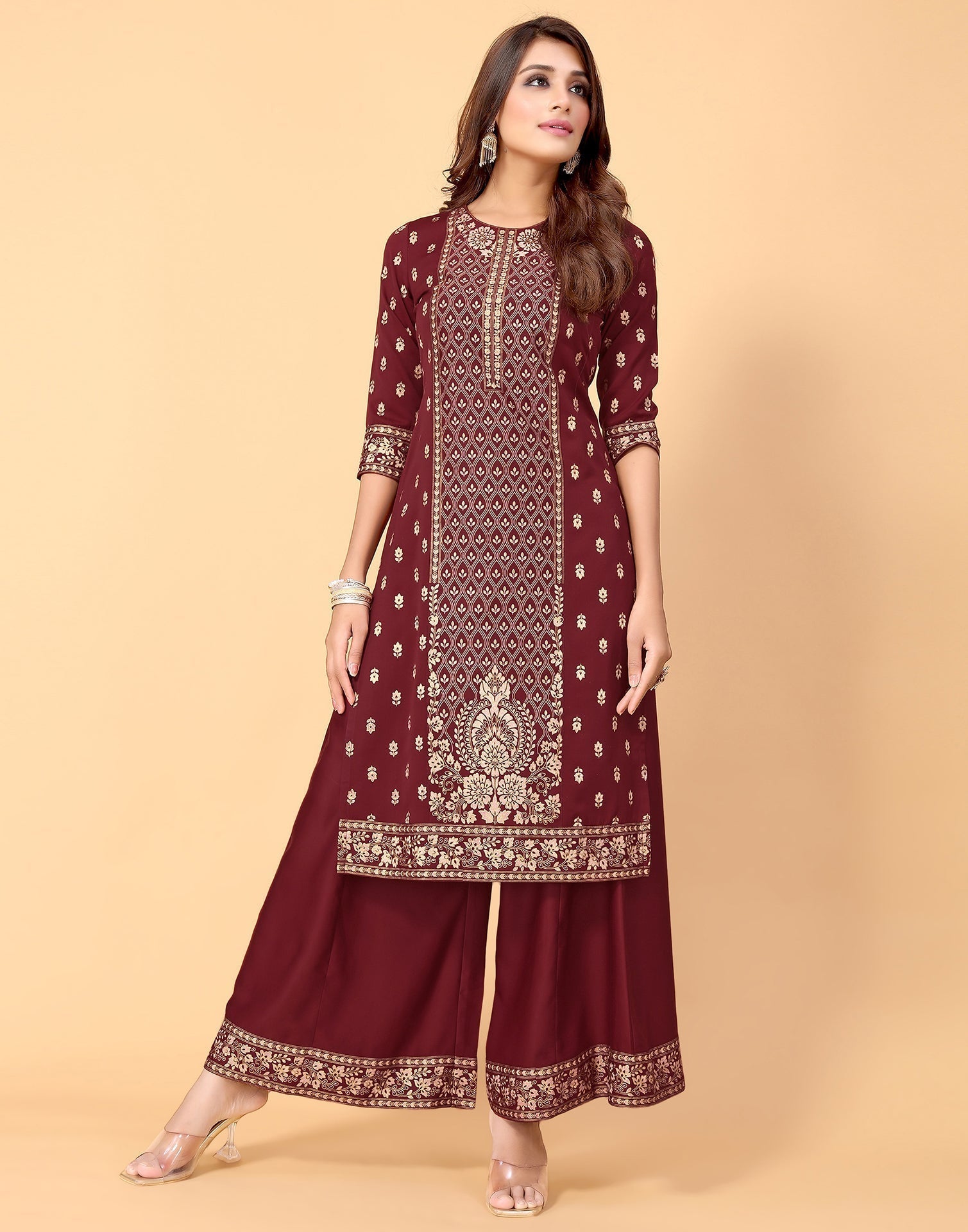 Maroon Kurti With Sharara And Dupatta | Leemboodi