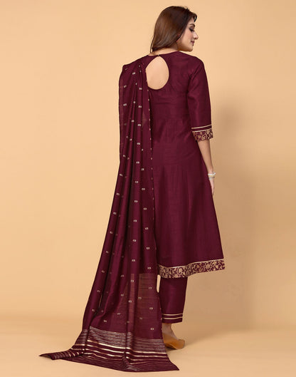 Maroon Silk Embroidery Kurti With Pant And Dupatta | Leemboodi