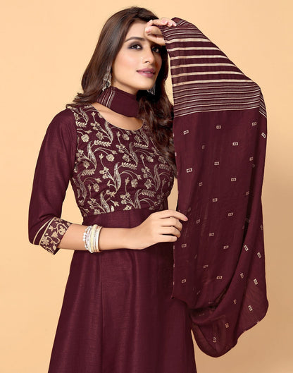 Maroon Silk Embroidery Kurti With Pant And Dupatta | Leemboodi