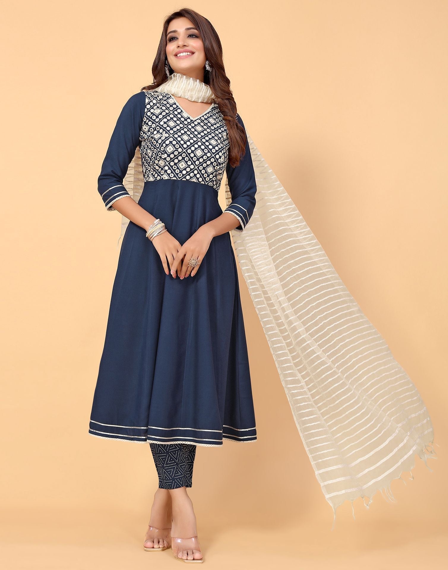 Blue Kurti With Pant And Dupatta | Leemboodi