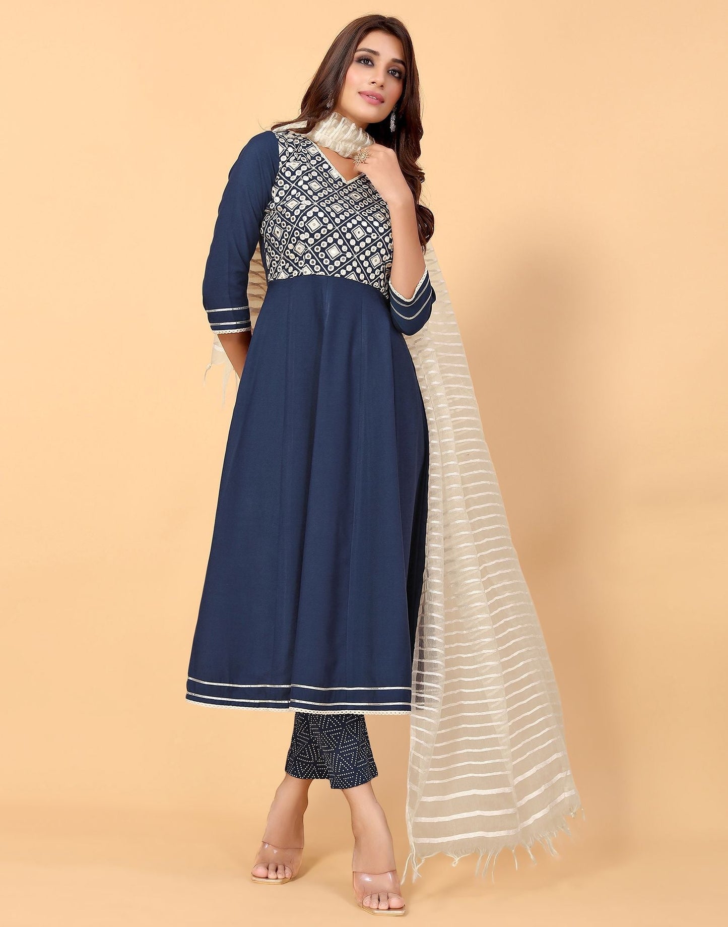 Blue Kurti With Pant And Dupatta | Leemboodi