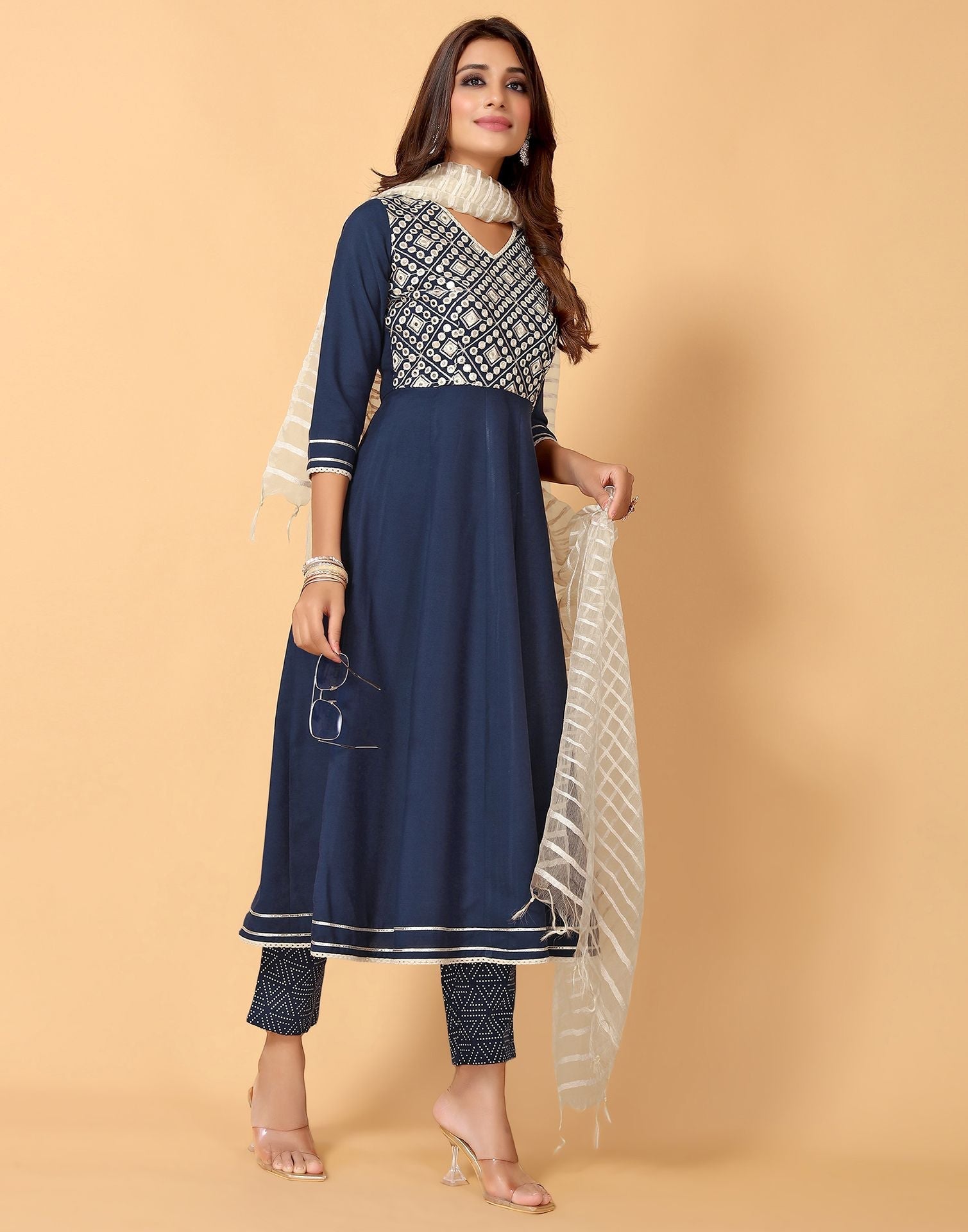 Blue Kurti With Pant And Dupatta | Leemboodi