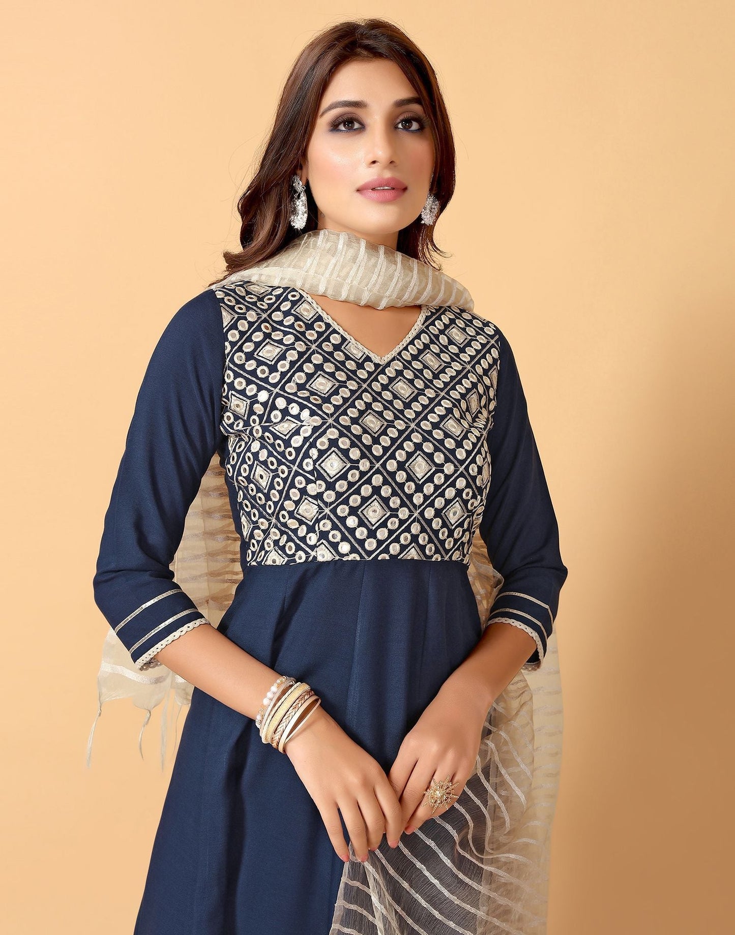 Blue Kurti With Pant And Dupatta | Leemboodi