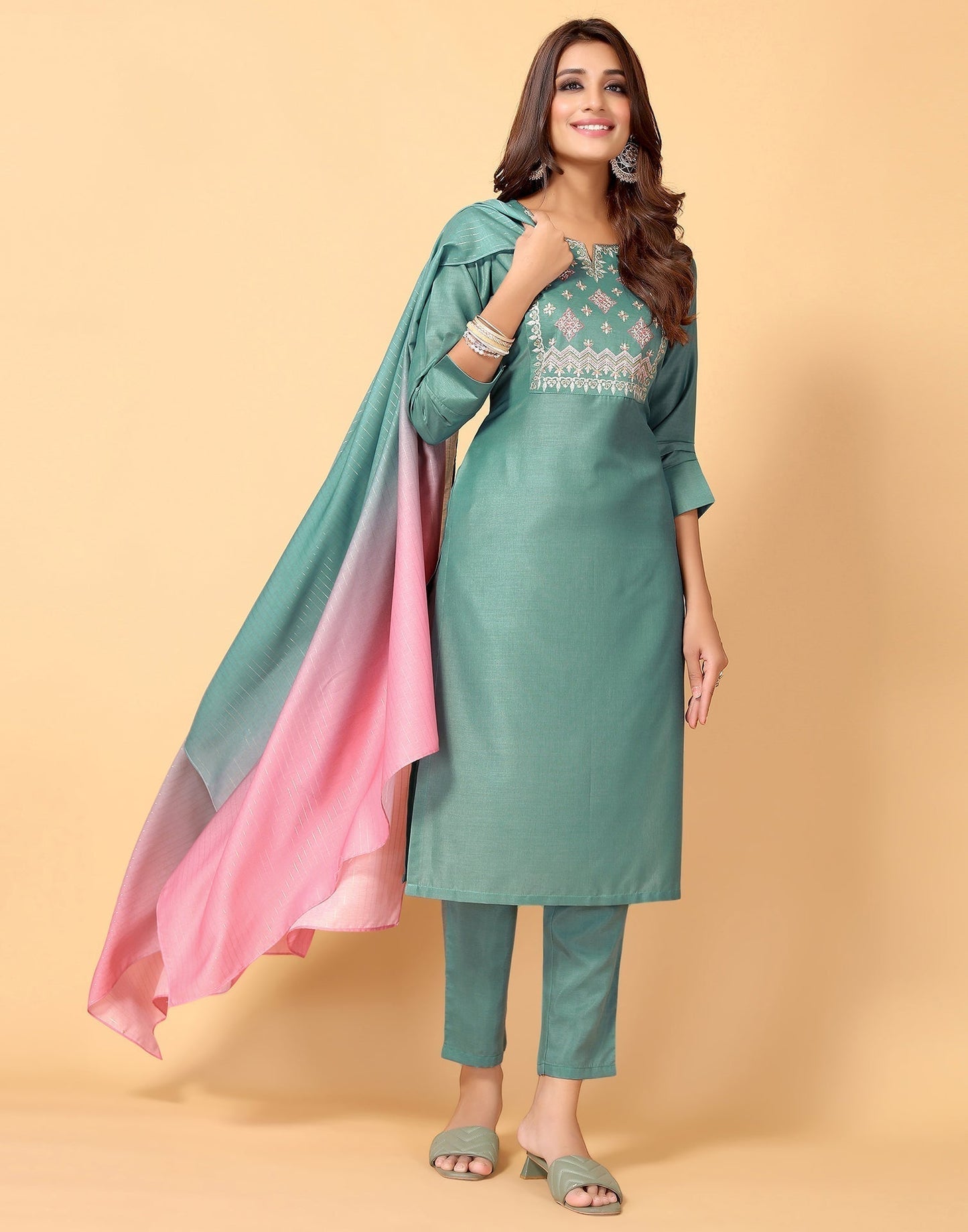 Aqua Blue Kurti With Pant And Dupatta | Leemboodi