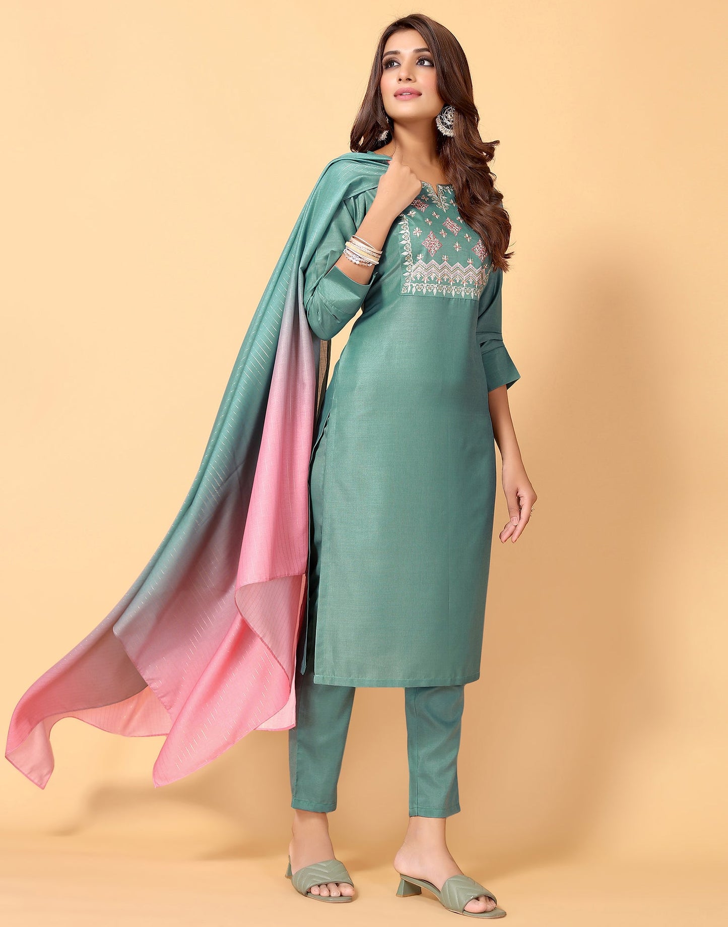 Aqua Blue Kurti With Pant And Dupatta | Leemboodi