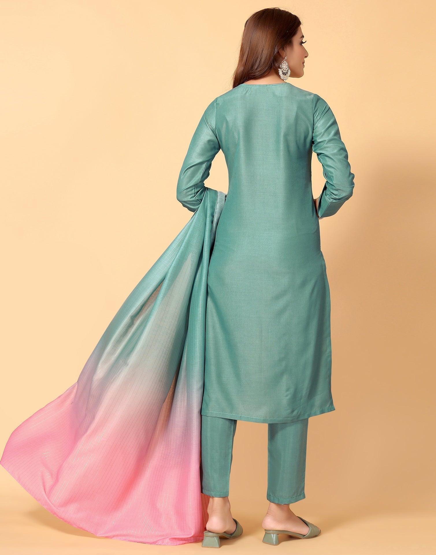 Aqua Blue Kurti With Pant And Dupatta | Leemboodi