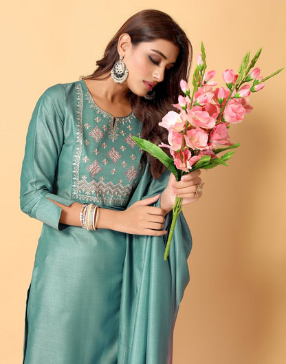 Aqua Blue Kurti With Pant And Dupatta | Leemboodi