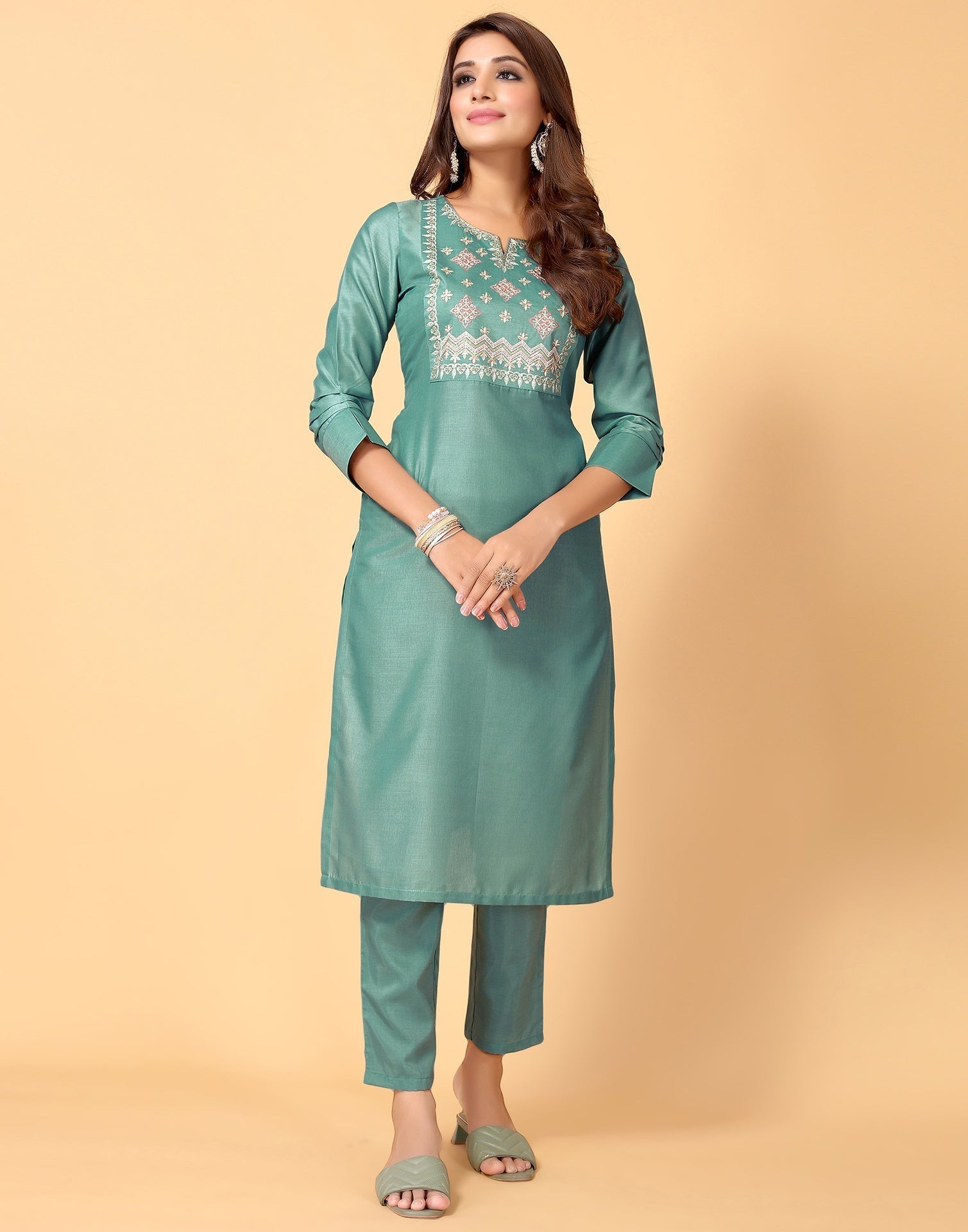 Aqua Blue Kurti With Pant And Dupatta | Leemboodi