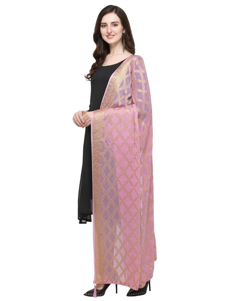 Enticing Pink Coloured Chiffon Jacquard Banarasi Dupatta | Sudathi