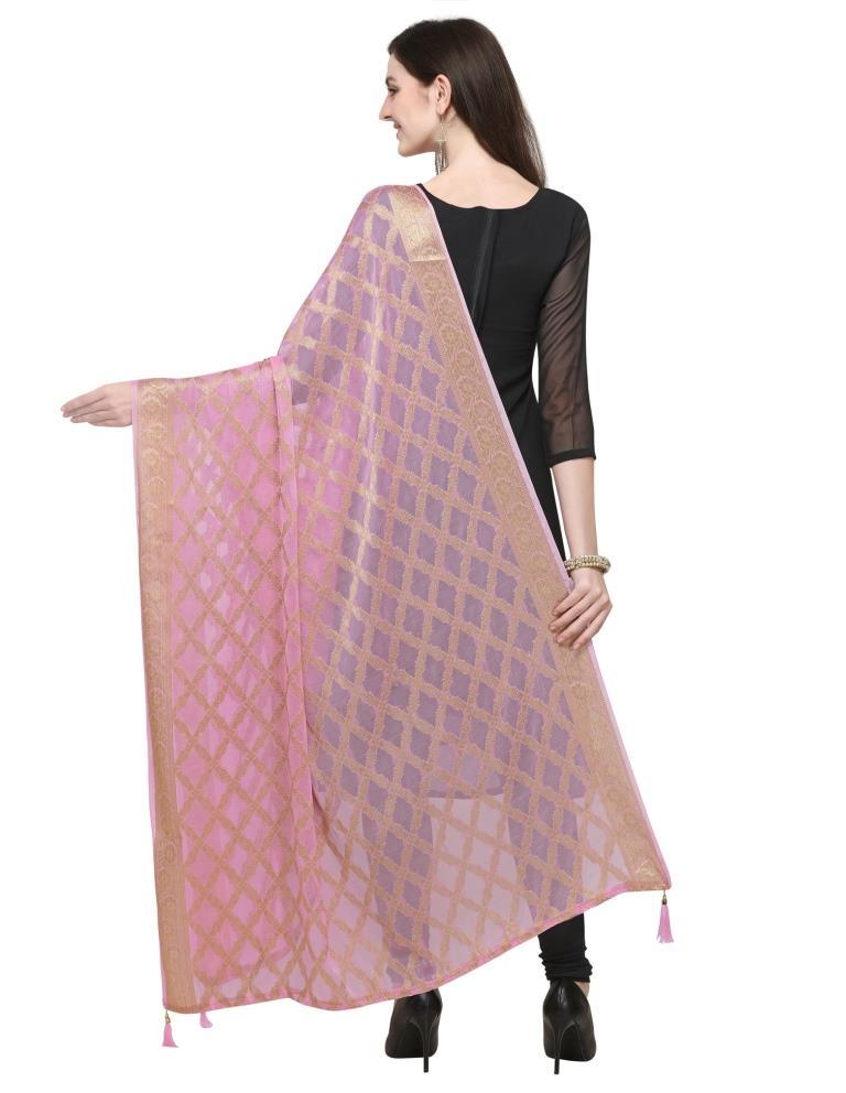 Enticing Pink Coloured Chiffon Jacquard Banarasi Dupatta | Sudathi