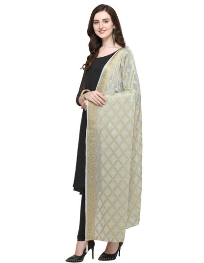 Striking Greenish Grey Coloured Chiffon Jacquard Banarasi Dupatta | Sudathi