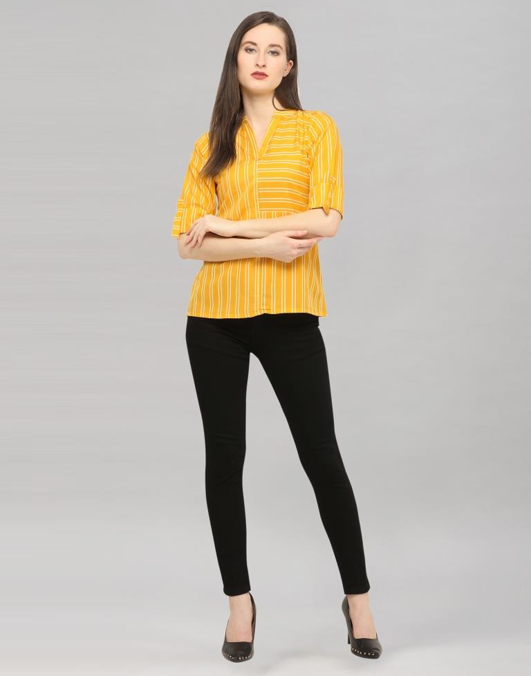 Yellow Coloured Printed Crepe Top | Sudathi