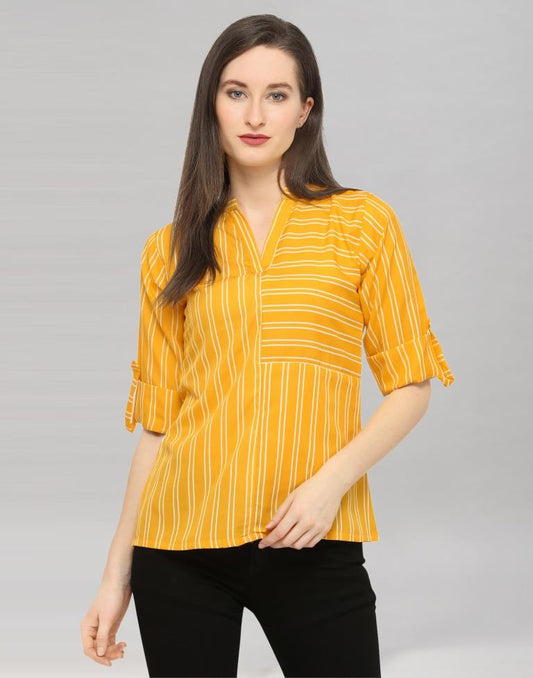 Yellow Coloured Printed Crepe Top | Sudathi