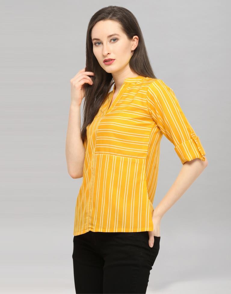 Yellow Coloured Printed Crepe Top | Sudathi