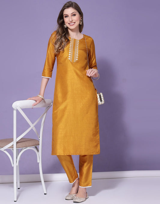 Mustard Kurti With Pant Set | Leemboodi