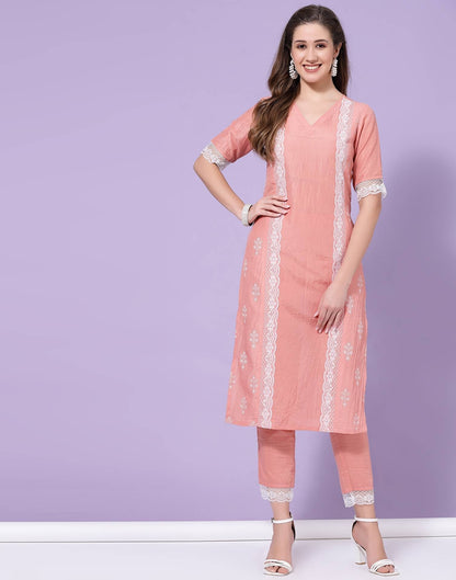 Peach Printed Kurta with Pant Set | Leemboodi