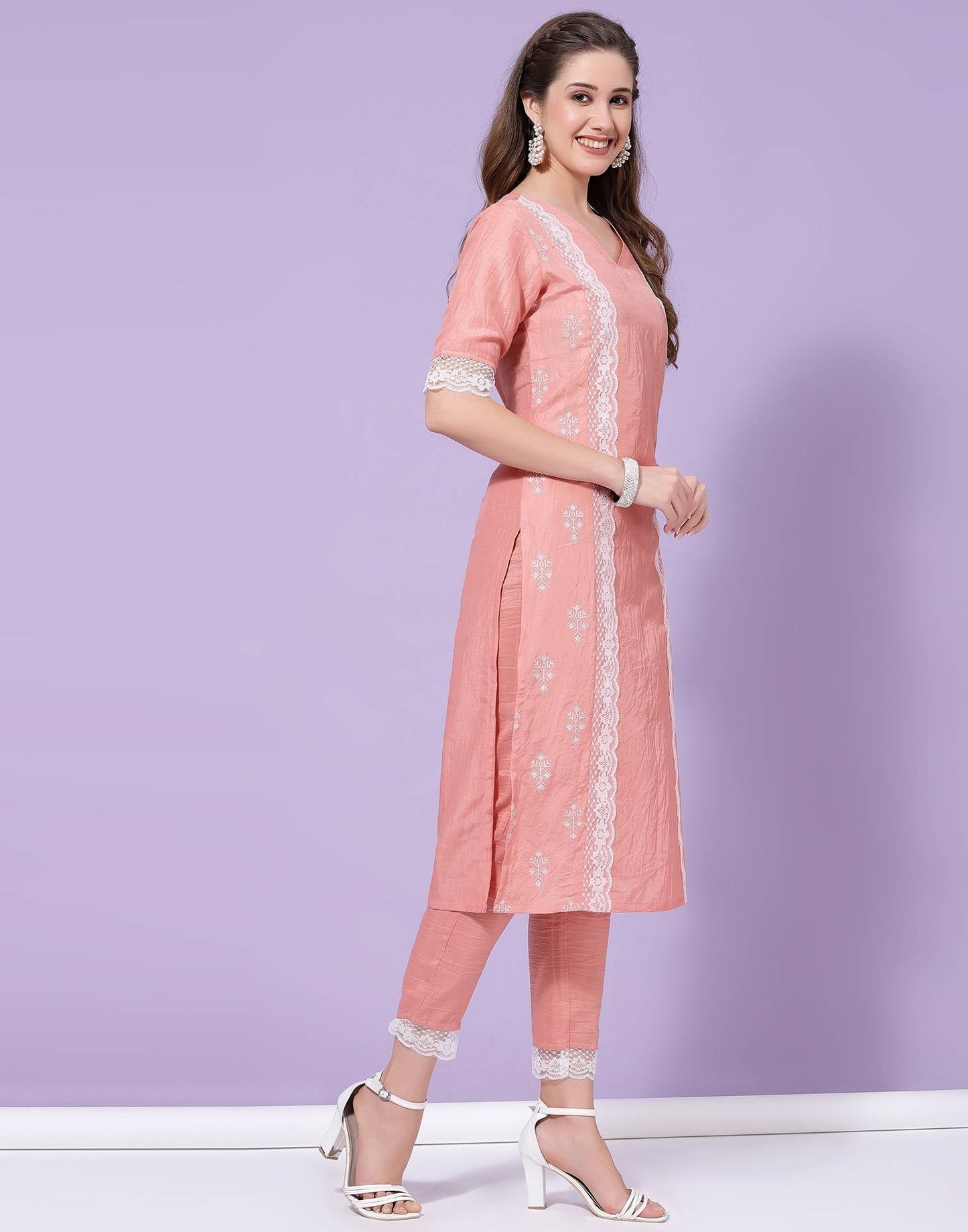 Peach Printed Kurta with Pant Set | Leemboodi