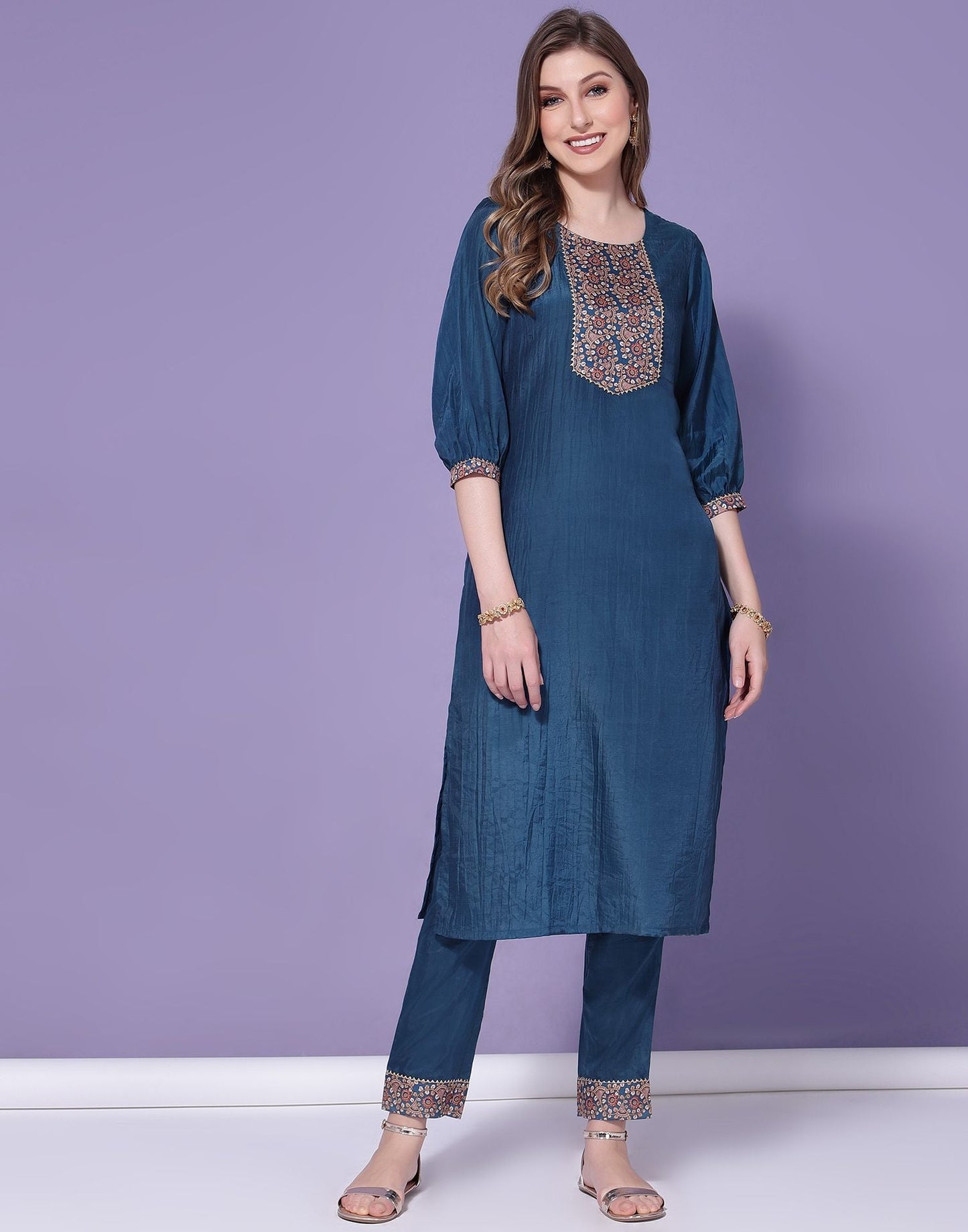 Blue Kurti With Pant Set | Leemboodi