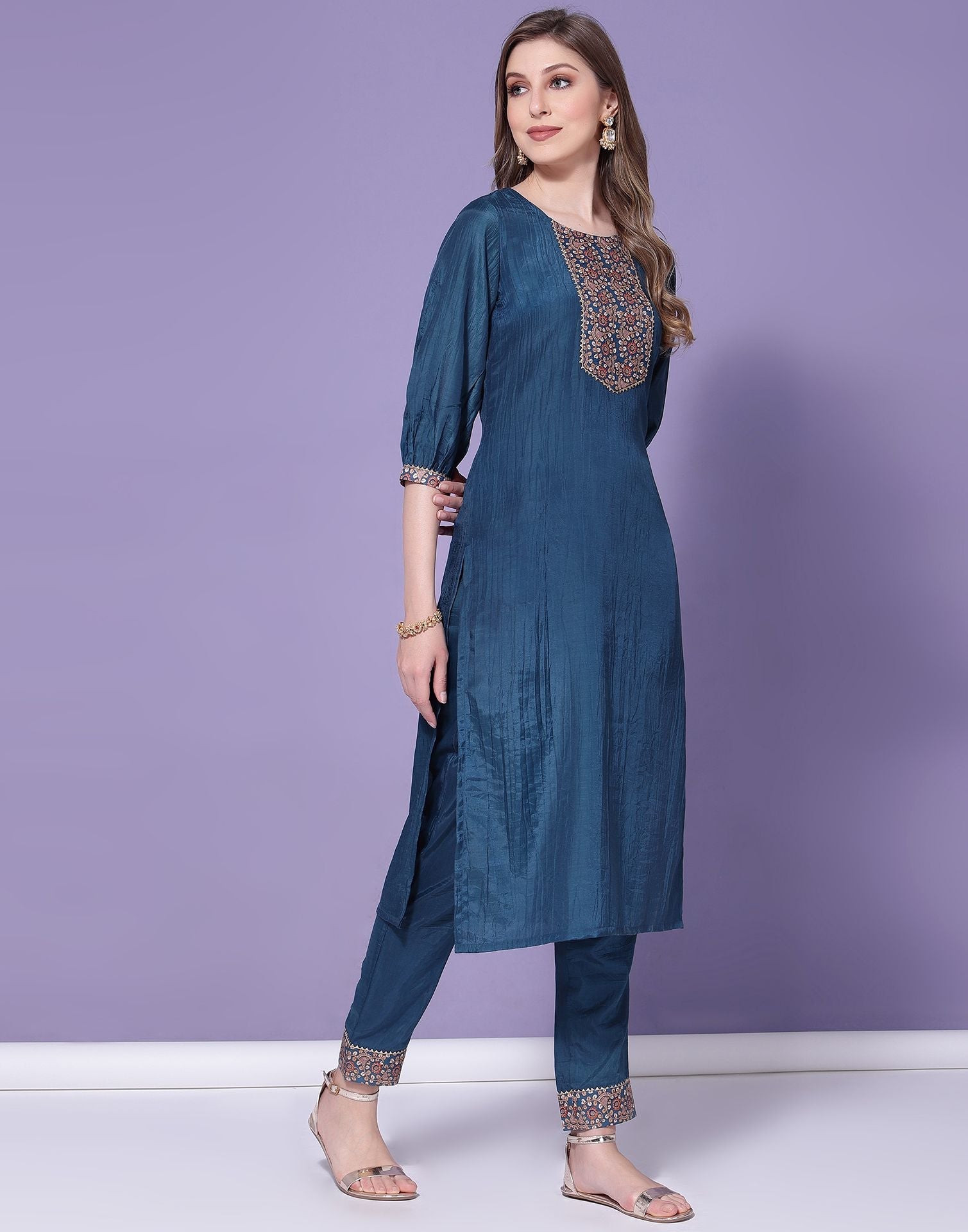 Blue Kurti With Pant Set | Leemboodi