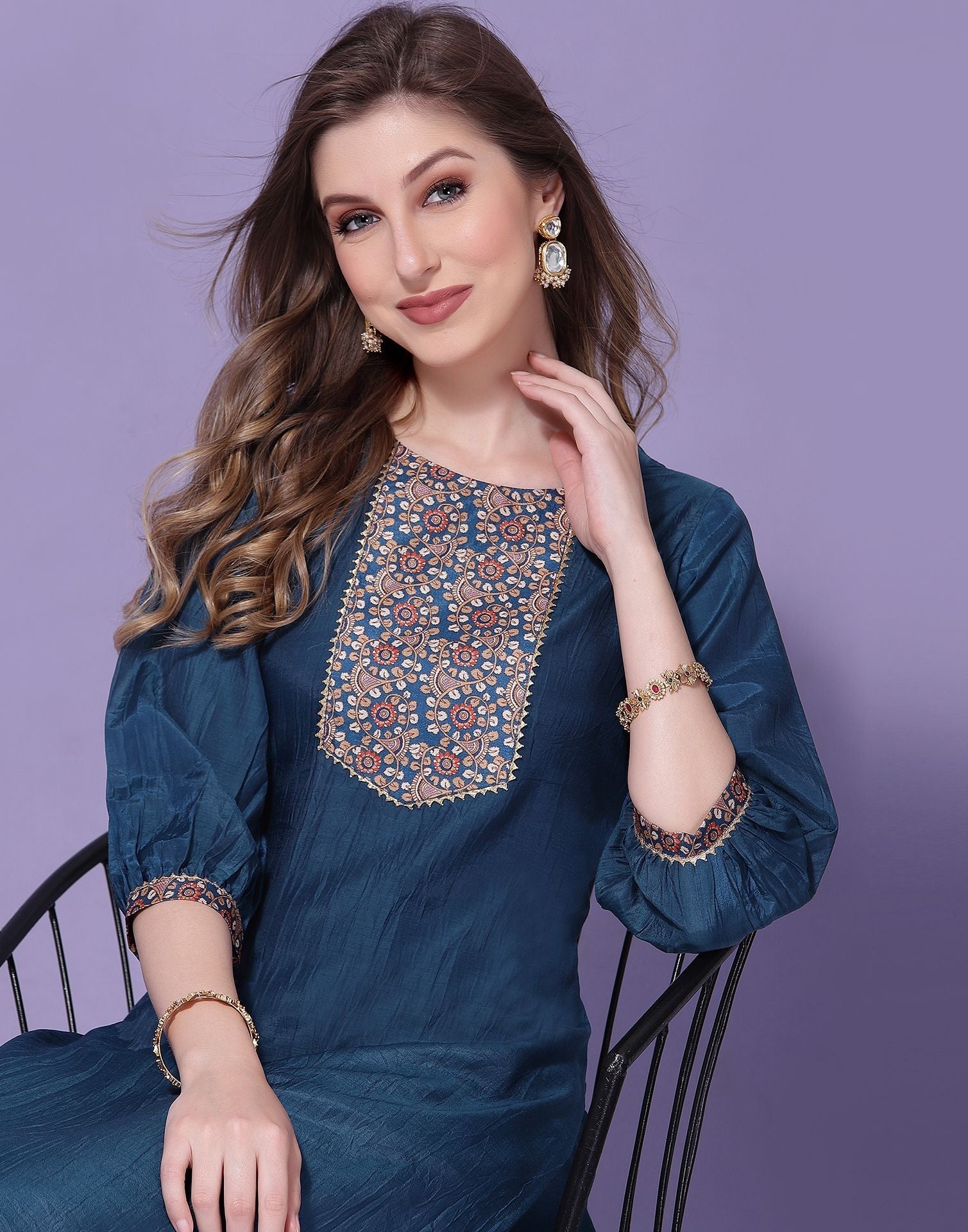 Blue Kurti With Pant Set | Leemboodi