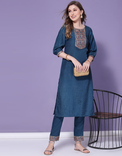 Blue Kurti With Pant Set | Leemboodi